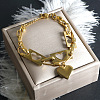 304 Stainless Steel Heart Charm Bracelets BJEW-F499-01G-1