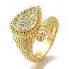 Rack Plating Teardrop Brass Clear Cubic Zirconia Open Cuff Rings RJEW-S411-19G-1