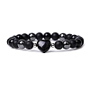 Natural Obsidian Heart Beaded Stretch Bracelet PW-WG70241-01-1