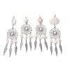 4Pcs 4 Styles Natural Shell & Synthetic Turquoise & Alloy Woven Web/Net with Feather Big Pendants PALLOY-JF03444-1