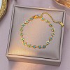 Flower 304 Stainless Steel Enamel Link Bracelets for Women LS-BJEW-M096-01G-1