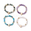 Round Natural Apatite & Green Aventurine & Amethyst & Moss Agate Beads Stretch Rings for Women RJEW-JR00714-02-1