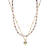 304 Stainless Steel Heart Pendant White Faux Pearl and Natural Amethyst Faceted Round Beaded Double Layer Necklaces for Women JN5423-1-5