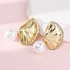 Brass Micro Pave Clear Cubic Zirconia Leaf Stud Earrings EJEW-H165-03A-G-3