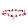 Lampwork Evil Eye & Stainless Steel Column Beaded Stretch Bracelet with Cross Charm for Women BJEW-JB08601-4