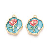 Rack Plating Alloy Enamel and ABS Imitation Pearl Pendants ENAM-T024-88A-G-1