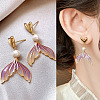 Fishtail Alloy Plastic Pearl Dangle Stud Earrings FS-WG851AA-01-2
