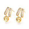 Brass Micro Pave Clear Cubic Zirconia Stud Earrings Findings for Half Drilled Beads KK-T071-13G-2