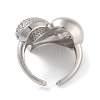 Brass Micro Pave Clear Cubic Zirconia Heart Open Cuff Ring for Women RJEW-C102-11P-3