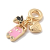 Brass Pink Enamel & Clear Cubic Zirconia Dangle Charms KK-M305-15G-02-2