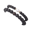 2Pcs Natural Lava Rock Round Beads Stretch Bracelets for Women Men BJEW-JB13054-4
