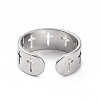 Non-Tarnish 304 Stainless Steel Hollow Out Cross Open Cuff Ring for Women RJEW-C053-02P-3