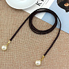 Imitation Leather Braided Belly Belt with Plastic Imitation Pearl Round Bead WG11EBA-06-1
