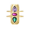Cubic Zirconia Rectangle Open Cuff Ring RJEW-N037-015-03LG-1