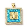 Rack Plating Brass Micro Pave Cubic Zirconia with Synthetic Opal Pendants KK-D088-33G-2