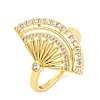Fan Brass Micro Pave Clear Cubic Zirconia Open Cuff Rings for Women RJEW-L121-032G-1