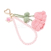 Handmade Cotton Yarn Crochet Lily of the Valley & Glass Pearl Round Bead Pendant Decorations HJEW-JM04389-04-4