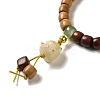 Two Tone Sandalwood Beaded Stretch Bracelet with Resin Cat Charm for Women BJEW-B080-14-2