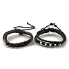 PU Leather & Waxed Cords Triple Layer Multi-strand Bracelets BJEW-F468-08-1