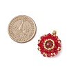 Natural Carnelian(Dyed & Hearted) & Glass Seed Beaded Flat Round Pendants PALLOY-MZ00950-07-2