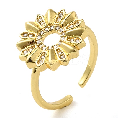 Brass Micro Pave Clear Cubic Zirconia Open Cuff Rings for Women LS-RJEW-Z070-04G-03-1