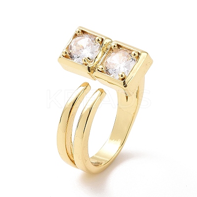 Cubic Zirconia Rectangle Open Cuff Ring RJEW-G270-01G-1