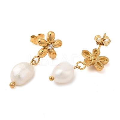 Iron Plating(IP) 304 Stainless Steel Flower Dangle Stud Earings with Rhinestone EJEW-M224-02G-1