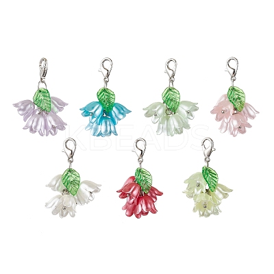 7Pcs Flower ABS Plastic Imitation Pearl & Acrylic Pendant Decorations HJEW-JM02882-1