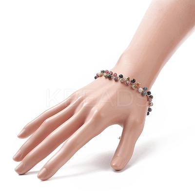 Natural Multicolor Tourmaline Round Beaded Charm Bracelet BJEW-TA00220-1