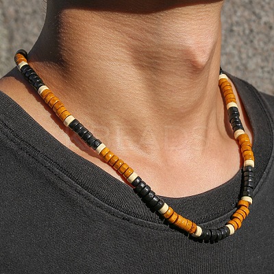 Bohemian Coconut & Wood Heishi Beaded Necklaces with Alloy End Chains for Men WGF984F-03-1