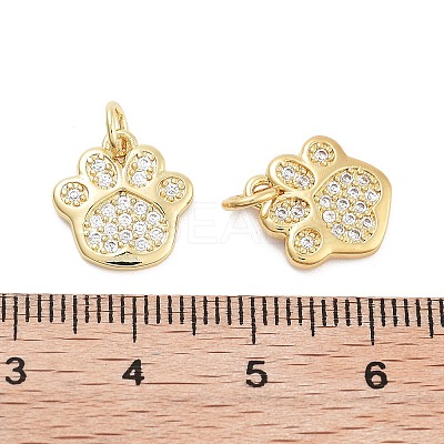 Paw Print Rack Plating Brass Micro Pave Cubic Zirconia Charms KK-G512-22G-1