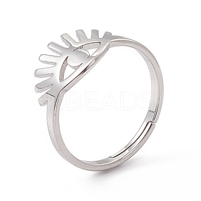 Non-Tarnish 201 Stainless Steel Evil Eye Adjustable Ring for Women RJEW-K238-13P-1