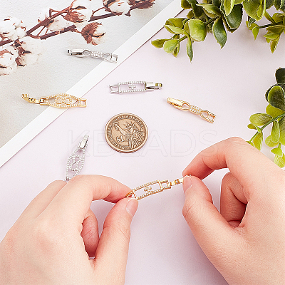 6Pcs 6 Styles Rack Plating Brass Micro Pave Clear Cubic Zirconia Watch Band Clasps ZIRC-OC0001-06-1