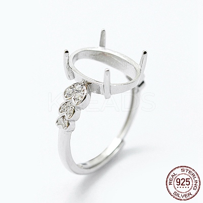 Anti-Tarnish Rhodium Plated 925 Sterling Silver Finger Ring Components STER-G027-04P-1