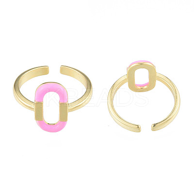 Pink Enamel Oval Open Cuff Ring RJEW-N039-104-1