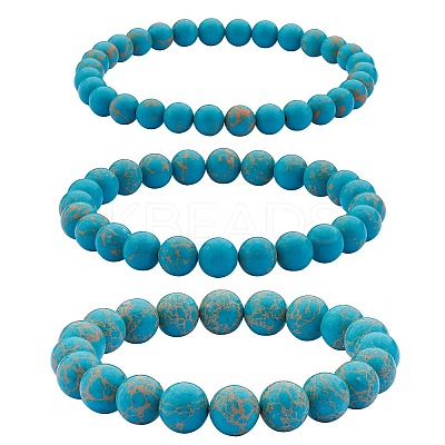 3Pcs 3 Size Synthetic Imperial Jasper Round Beaded Stretch Bracelets Set BJEW-SW00064-31-1