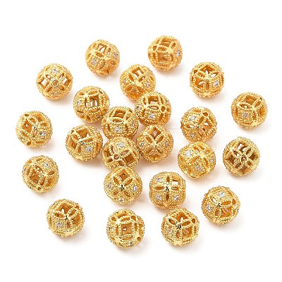 Brass Micro Pave Clear Cubic Zirconia Beads KK-I705-10G-1