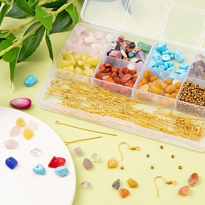 DIY Mixed Stone Chip Beads Earrings Making Kit DIY-FS0002-38-1