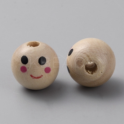 Printed Wood European Beads WOOD-WH0131-07-1