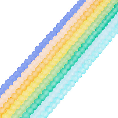 8Strands 8 Colors Baking Paint Frosted Glass Bead Strands FGLA-TA0001-05-1