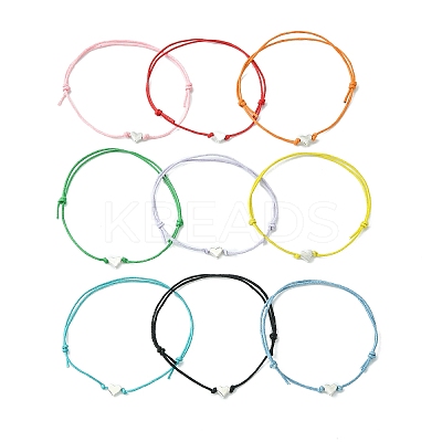 10Pcs 10 Color Alloy Heart Beaded Cord Bracelets Set BJEW-JB08182-1