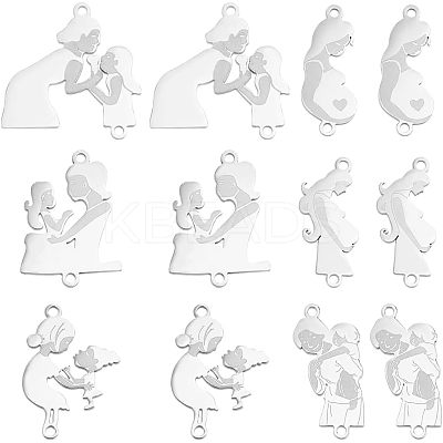 12Pcs 6 Styles 201 Stainless Steel Connector Charms STAS-UN0039-82-1