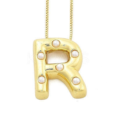 Brass & Plastic Pearl Letter Pendant Box Chain Necklaces for Women LS-NJEW-U017-01G-18-1