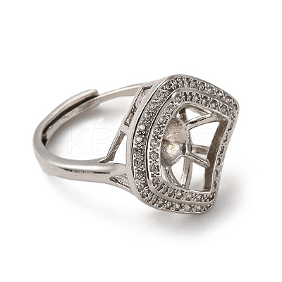 Rhombus Brass Micro Pave Clear Cubic Zirconia Adjustable Ring Settings KK-D378-34P-1