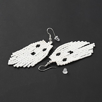 Glass Seed Braided Ghost Chandelier Earrings LS-EJEW-B012-02-1