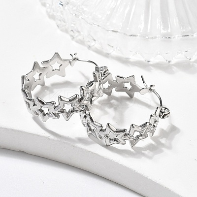 Non-Tarnish Hollow Star 304 Stainless Steel Hoop Earrings for Women STAS-A057-14P-1
