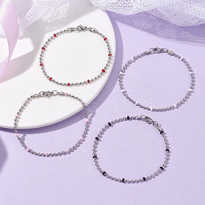 304 Stainless Steel Enamel Ball Chains Bracelets for Women BJEW-JB09866-1