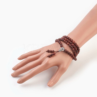 Four Loops Natural Sandalwood Beads Stretch Wrap Bracelets BJEW-JB03812-1