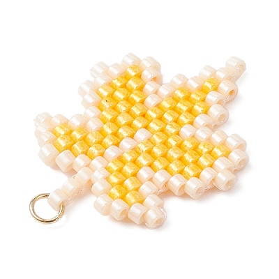 Glass Seed Beaded Maple Leaf Pendants PALLOY-MZ00889-01-1
