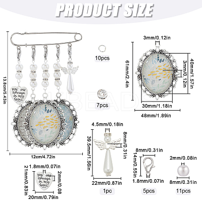 DIY Blank Charms Brooch Pendant Decoration with Imitation Pearl Beaded Making Kit DIY-SC0025-59-1